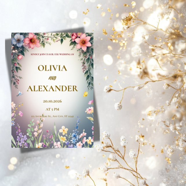 Convites Elegant Watercolor Floral Wedding Invitation (Criador carregado)