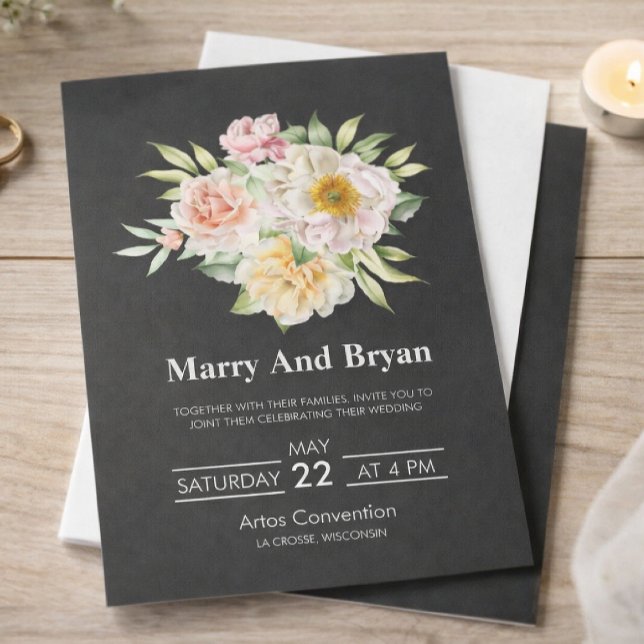 Convites Elegant Watercolor Floral Wedding Invitation (Criador carregado)