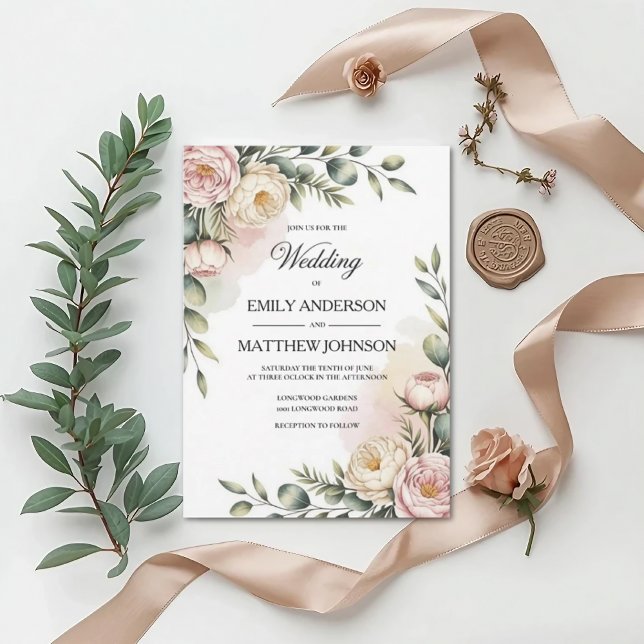 Convites Elegant Watercolor Floral Wedding Invitation (Criador carregado)