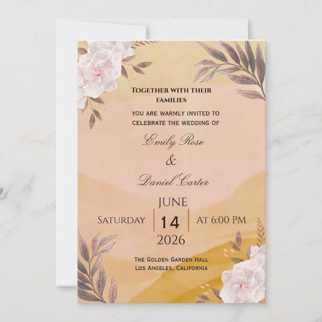 Convites Elegant Watercolor Floral Wedding Invitation in Wa (Frente)