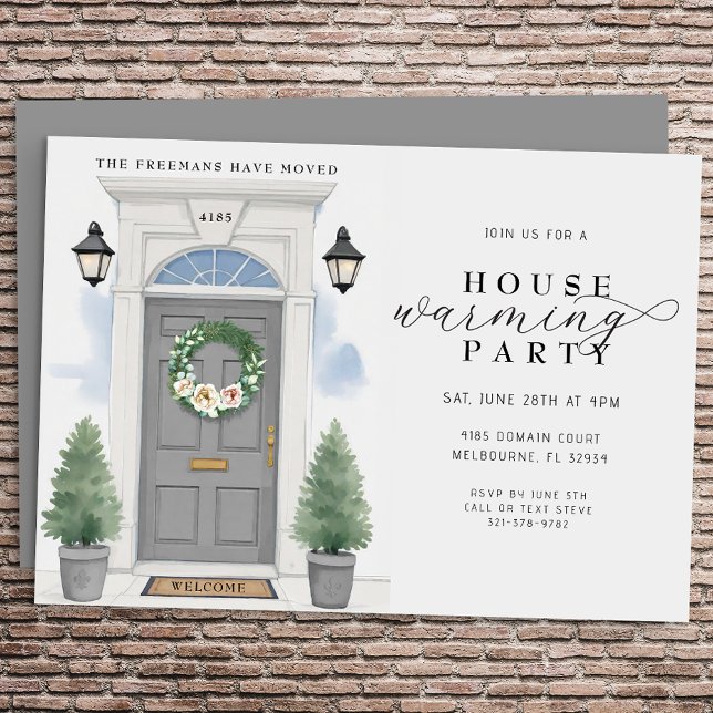 Convites Elegant Watercolor Housearming Party (Grey Door Housewarming Party Invite)