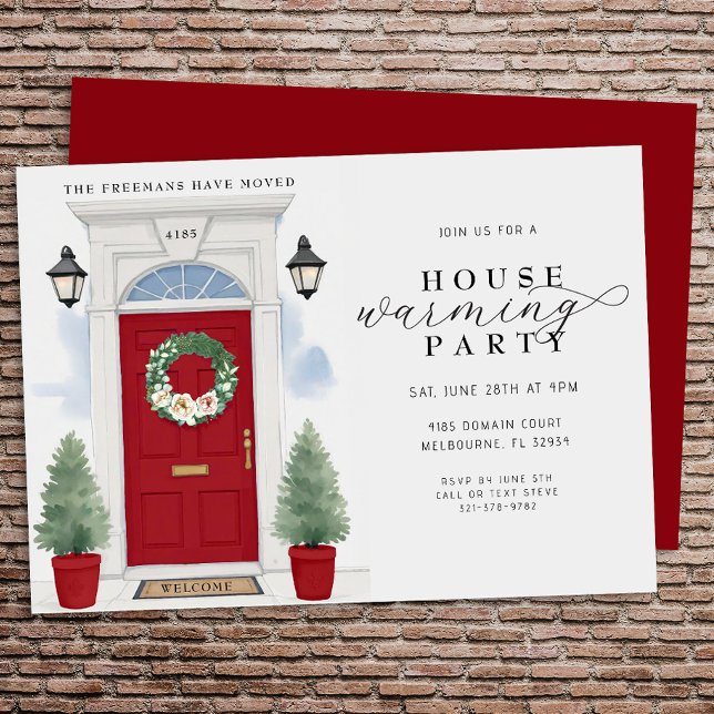 Convites Elegant Watercolor Housearming Party (Housewarming Party Invite - Red Door)