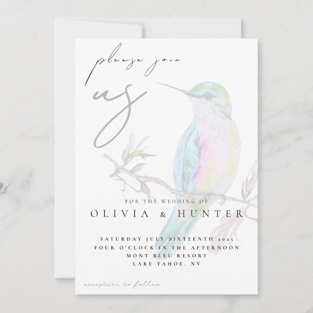 Convites Elegant Watercolor Hummingbird Wedding Invitation (Frente)