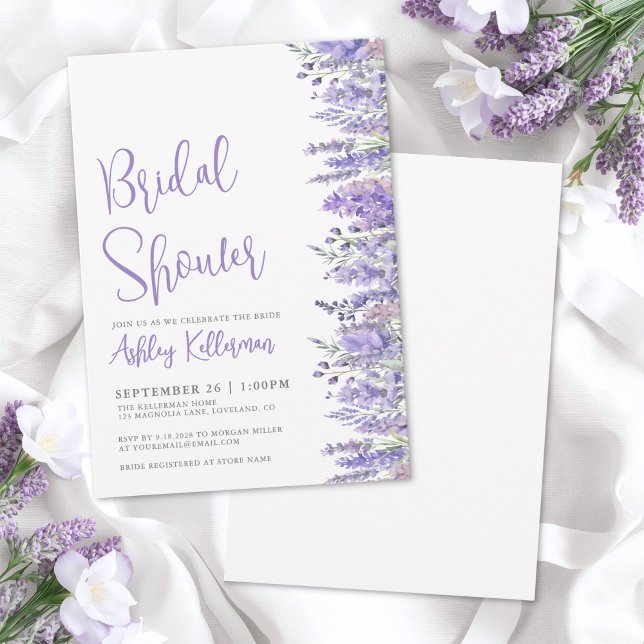 Convites Elegant Watercolor Lavender Floral Bridal Shower (Elegant Watercolor Lavender Floral Bridal Shower Invitation)