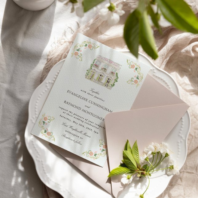 Convites Elegant Watercolor Manor Rococo Wedding (Criador carregado)