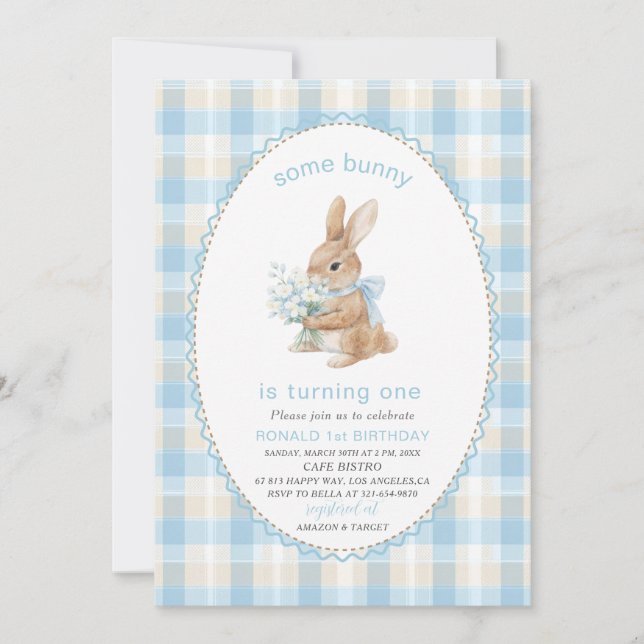 Convites Elegant  Watercolor One 1st Birthday some bunny Gi (Frente)