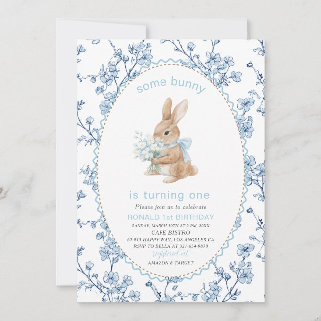 Convites Elegant  Watercolor One 1st Birthday some bunny Gi (Frente)