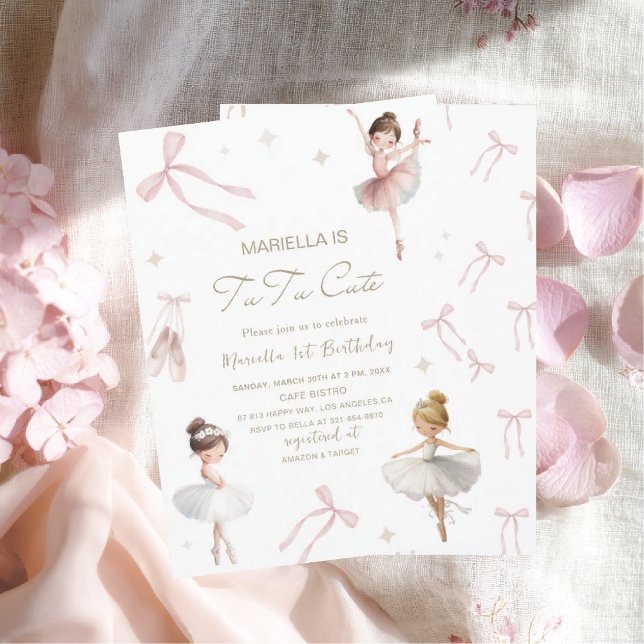 Convites Elegant  Watercolor One 1st Birthday tutu cute Gir (Criador carregado)