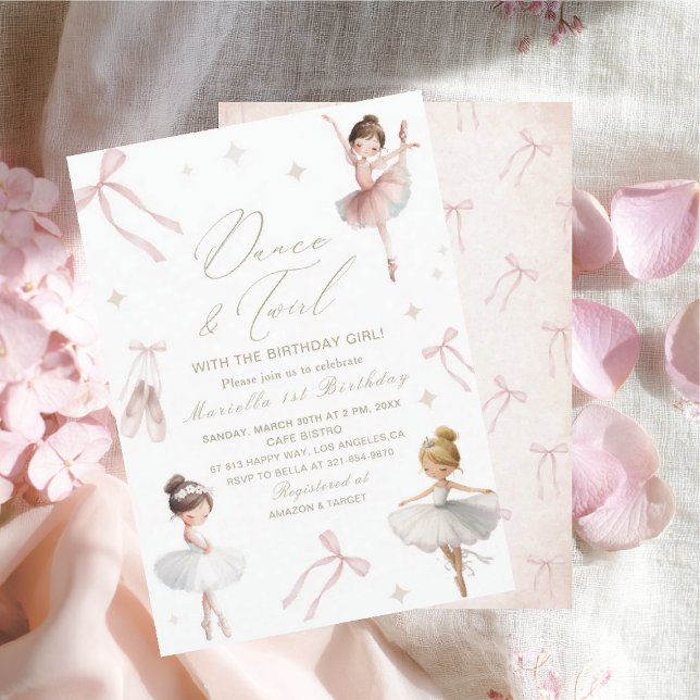 Convites Elegant  Watercolor One 1st Birthday tutu cute Gir (Criador carregado)