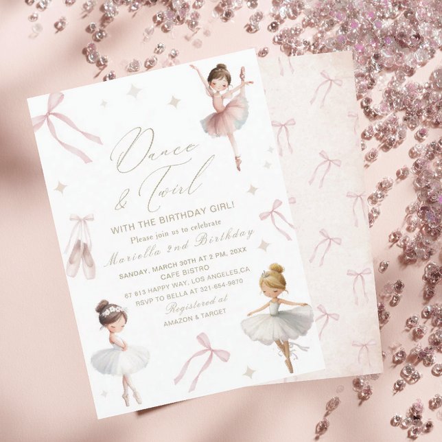 Convites Elegant  Watercolor One 2nd Birthday tutu cute Gir (Criador carregado)