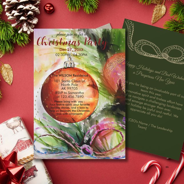 Convites Elegant Watercolor Ornament Christmas Party (Elegant Watercolor Ornament Christmas Party Invitation)