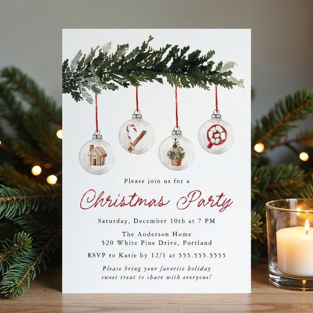 Convites Elegant Watercolor Ornaments Christmas Party (Criador carregado)