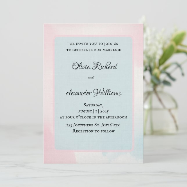Convites Elegant Watercolor Pastel Wedding Invitation (Em pé/Frente)