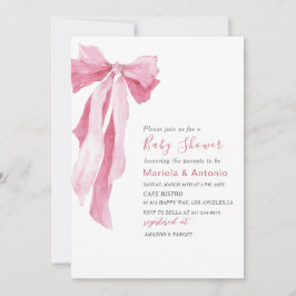 Convites Elegant  Watercolor Pink Bow Girl Baby Shower
