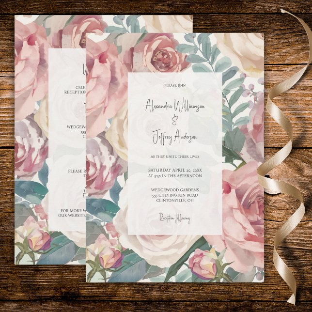 Convites Elegant Watercolor Roses Wedding Invitation (Criador carregado)