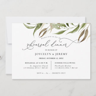 Convites Elegant Watercolor Rustic Eucalyptus Rehearsal