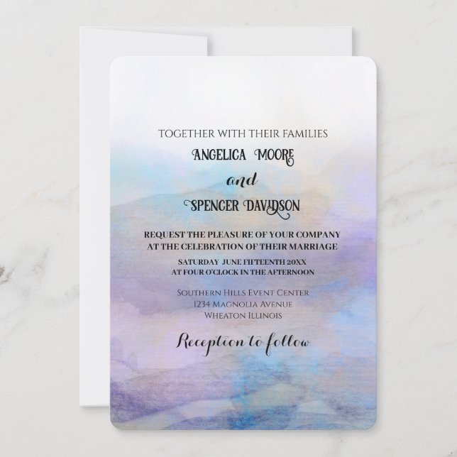 Convites  Elegant watercolor style  purple blue wedding  (Frente)