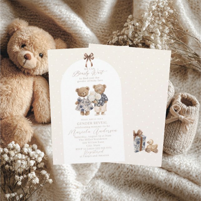 Convites Elegant Watercolor Teddy Bear gender reveal Baby S (Criador carregado)