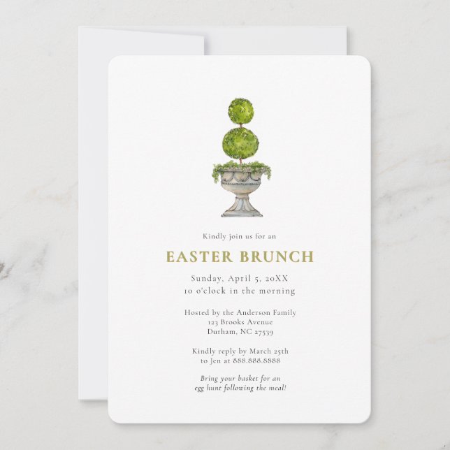 Convites Elegant Watercolor Topiary  Easter brunch  (Frente)