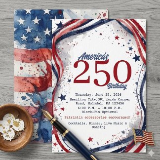 Convites Elegant Watercolor US Flag America 250 Birthday 