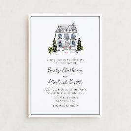Convites Elegant Watercolor Venue Sketch Wedding Invitation