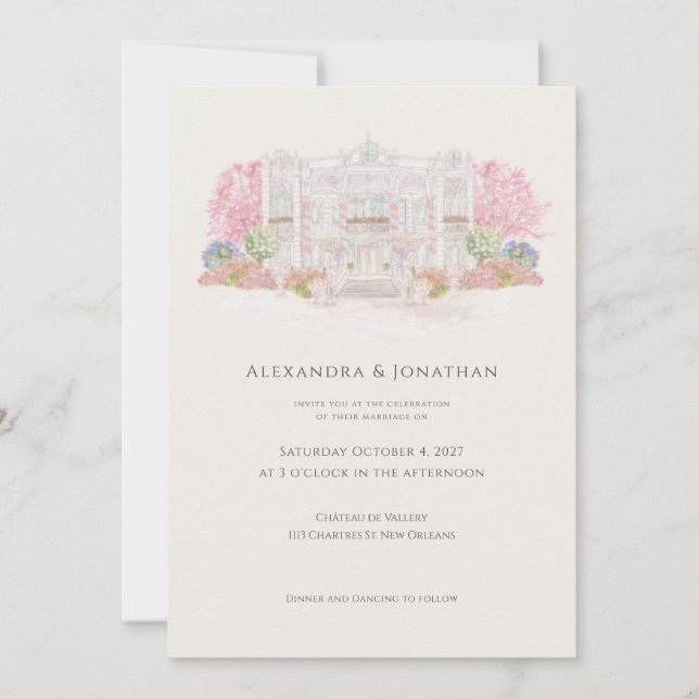 Convites Elegant Watercolor Villa Wedding  (Frente)