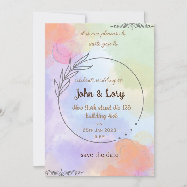 Convites Elegant Watercolor Wedding Invitation  (Frente)