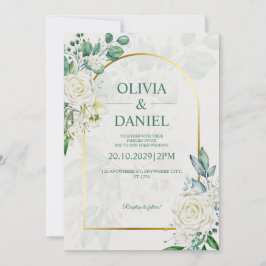 Convites Elegant Watercolor White Roses Wedding Invitation