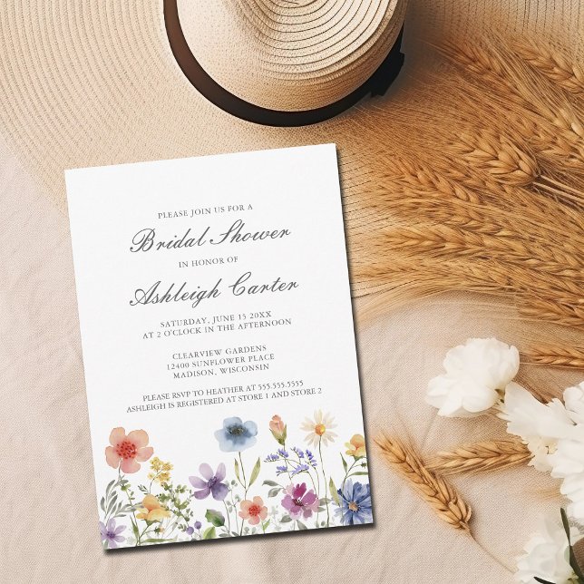 Convites Elegant Watercolor Wildflower Spring Bridal Shower (Criador carregado)