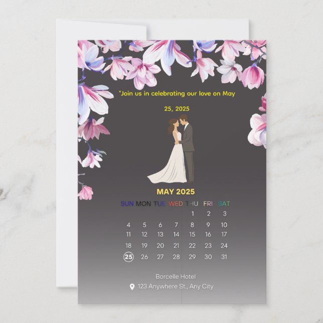 Convites Elegant Wedding Calendar Invitation (Frente)
