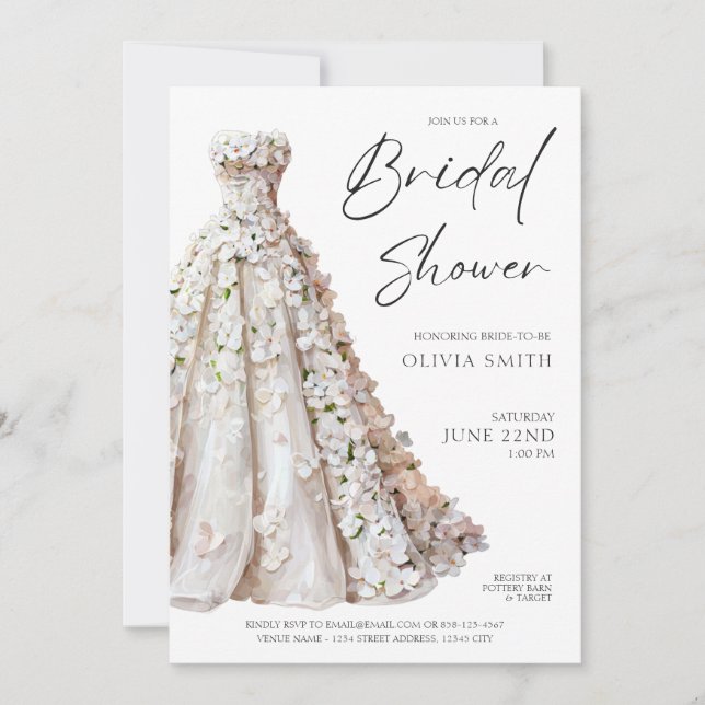 Convites Elegant Wedding Gown Bridal Shower Invitation (Frente)