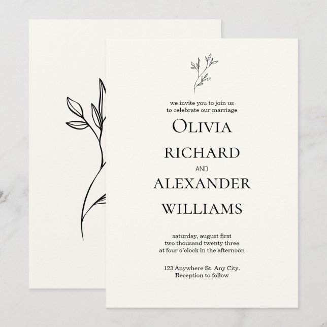 Convites Elegant Wedding Invitation Card (Frente/Verso)