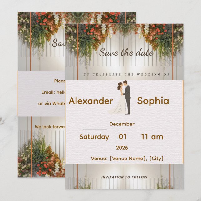 Convites Elegant Wedding Invitation | Editable Names, Date  (Frente/Verso)