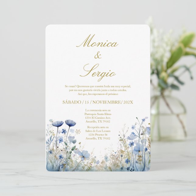 Convites Elegant Wedding Invitation in Spanish (Em pé/Frente)