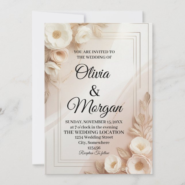 Convites Elegant Wedding Invitation Pampas Grass Flora (Frente)