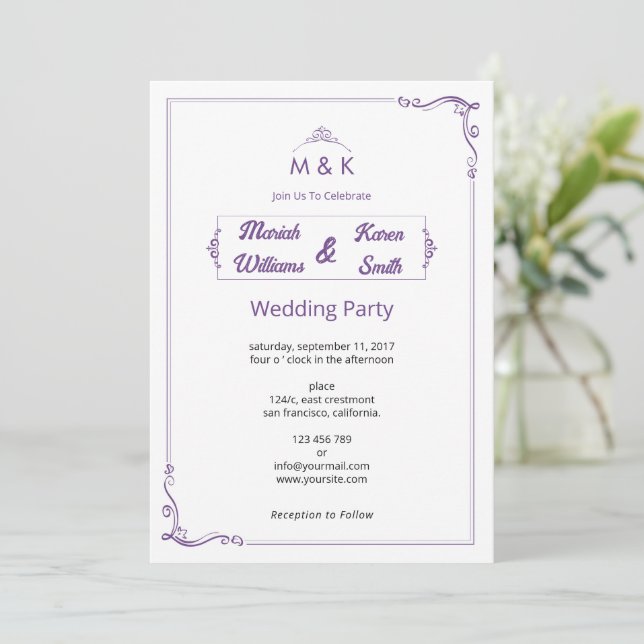 Convites Elegant Wedding Invitation Template  (Em pé/Frente)
