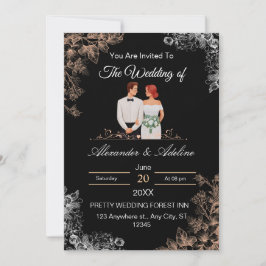 Convites Elegant Wedding Invitation with Dark Floral 