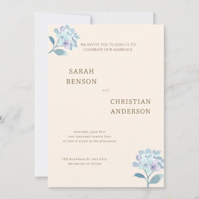 Convites Elegant Wedding Invitation with Floral Design (Frente)
