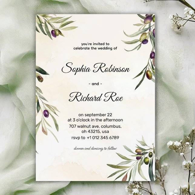 Convites Elegant wedding invitation with floral olive (Criador carregado)
