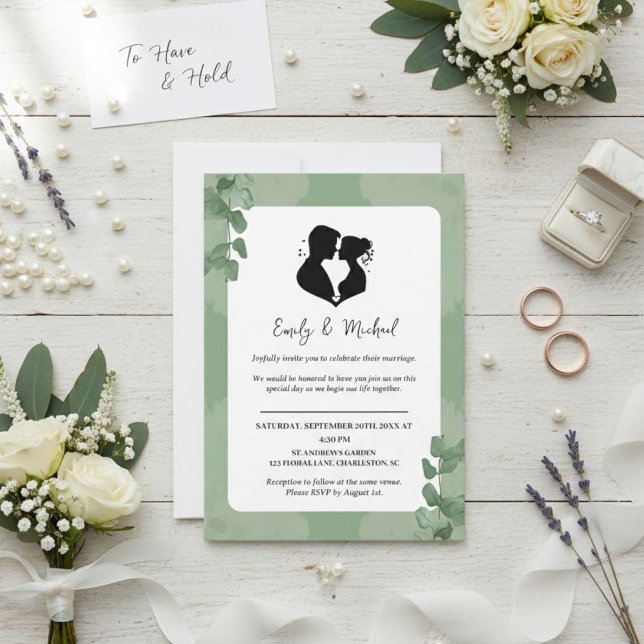 Convites Elegant Wedding Invitation with Heart Silhouette  (Criador carregado)