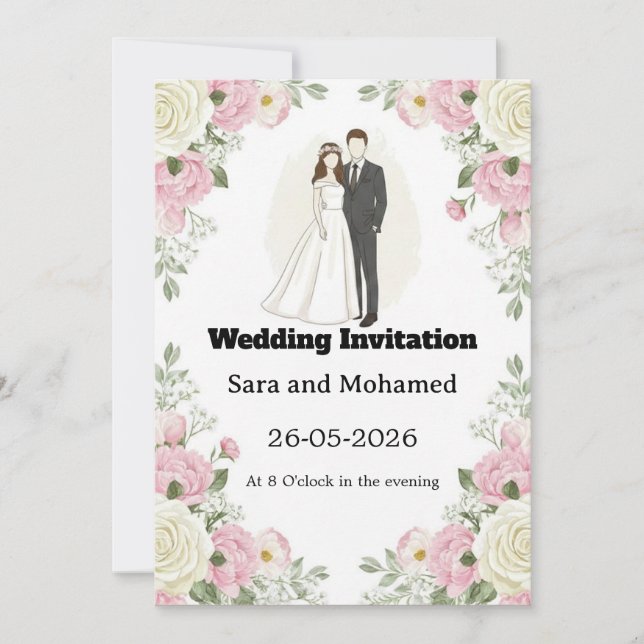 Convites  Elegant Wedding Invitation with White Roses & Car (Frente)