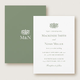 Convites Elegant Wedding Monogram Invitation Ornate Green