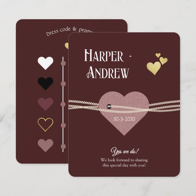 Convites Elegant Wedding Program/ Dress Code Card  (Frente/Verso)