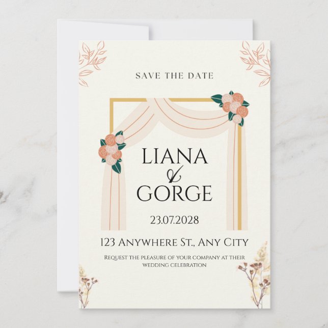 Convites Elegant  Wedding SAVE THE DATE Invitation Card | (Frente)