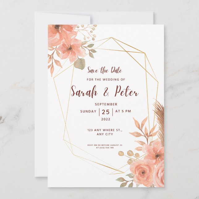 Convites Elegant Wedding Save The Date Minimal Design (Verso)