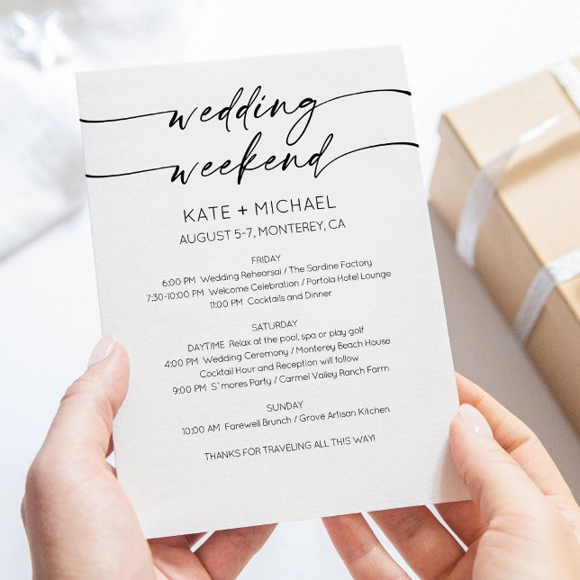 Convites Elegant Wedding Weekend Itinerary Invitation (Wedding Weekend Itinerary Invitation Card)