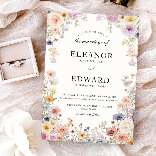 Convites Elegant Wedding Wildflowers Meadow (Criador carregado)