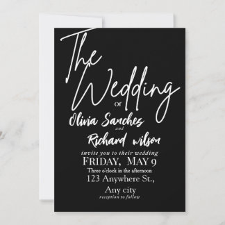 Convites Elegant White and Black Simple Wedding 