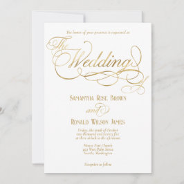 Convites Elegant White and Faux Gold Calligraphy Wedding