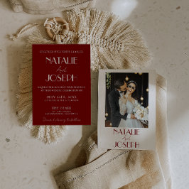 Convites Elegant White Burgundy Minimalist Photo Wedding